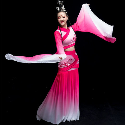 Chinese Folk Dance Costume Watersleeve Dance Costume Classical Dance Costume Female Chinese Wind Fairy Hanfu Caiwei Adult - Moderndancedress.com