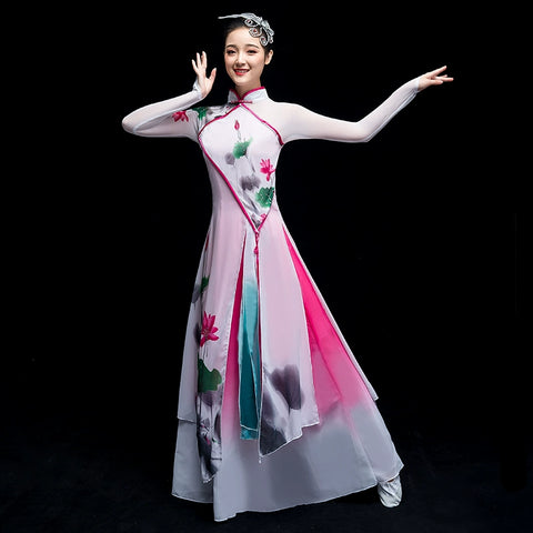 Chinese Folk Dance Costume Umbrella Classical Dance Costume Chinese Wind Adult Fairy Water Lotus Fan Dance Costume - 