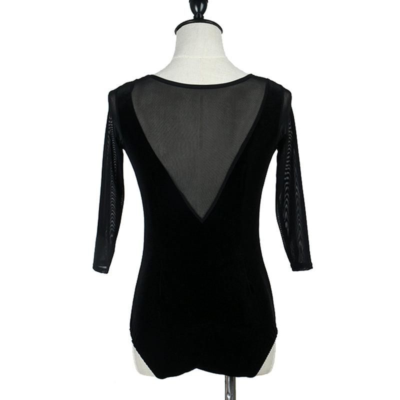 Latin Dance Dresses Women's Performance Spandex Georgette Appliques Crystals / Rhinestones Long Sleeves High Dress - Moderndancedress.com