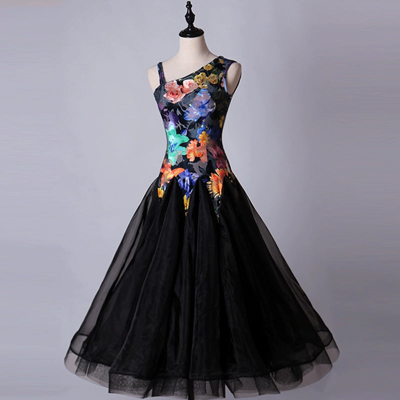 Ballroom Dance Dresses Slant shoulder burnt velvet modern dance performance dress National Standard Dance Dress social dance competition costume - Moderndancedress.com