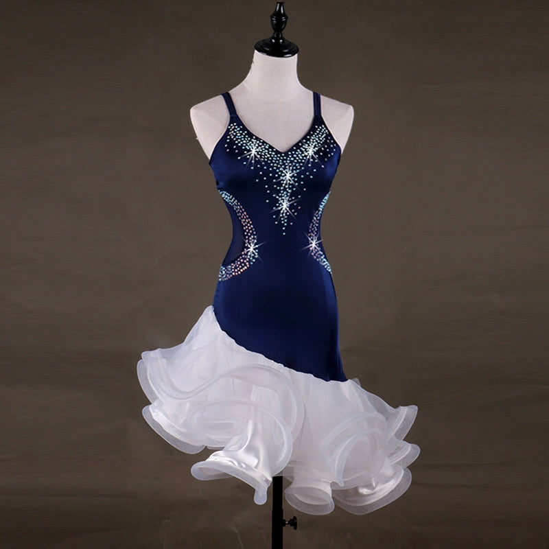 Latin Dance Dresses Women's Performance Spandex Crystals / Rhinestones Sleeveless High Dress - Moderndancedress.com