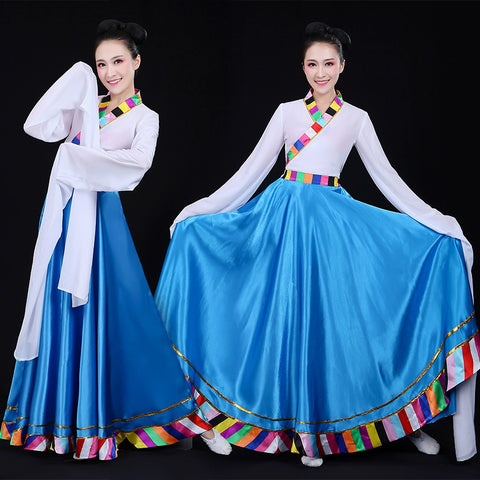 Chinese Folk Dance Costume Watersleeve Tibetan Dance Performance Dress Female Adults Tibetan Dance Practice Skirt Ethnic Style Gongfu Classical Dance