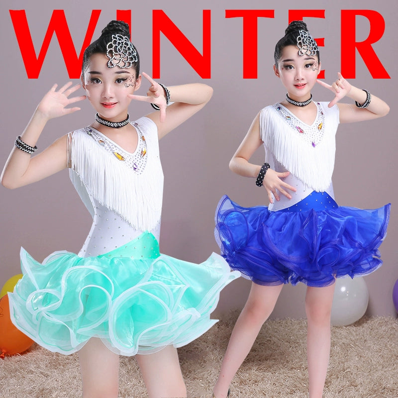 Children's fringed Latin dance skirt children's children's Latin dance dress game performance clothing new tassels pettiskirt - Moderndancedress.com