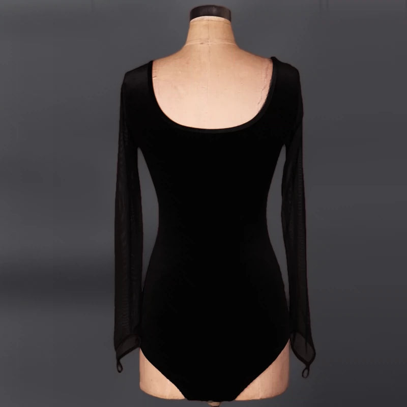 Latin Dance Dresses Performing Dresses Rhinestones Long Sleev Dress - Moderndancedress.com