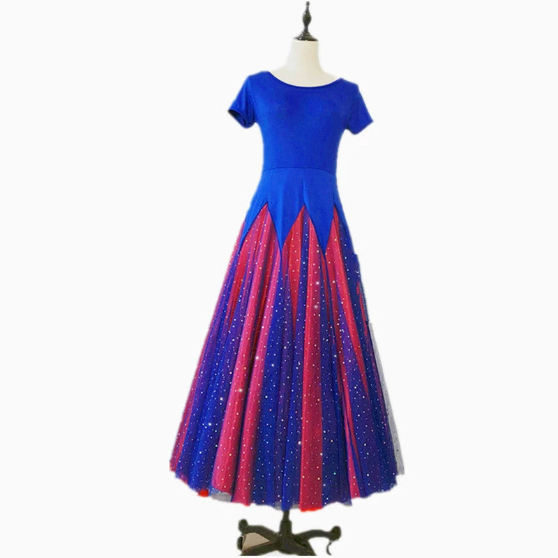 Women's Ballroom Dance Dresses Modern Skirt Competition Dresses Short Sleeve Dresses National Standard Dance Dresses Long Skirts Performance Dresses - Moderndancedress.com