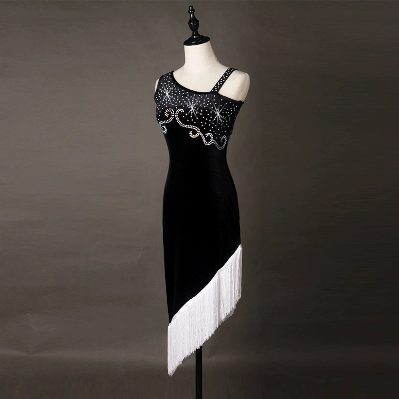 Latin Dance Competition Dresses with Diamonds Adult Dance Dresses Female Liuzhou Skirt and Suspender Latin Dance Performance Dresses - Moderndancedress.com