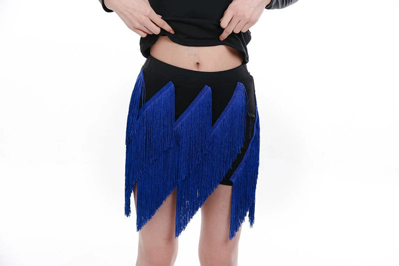 Girls Petals Fringe Latin Dance Skirt Salsa Rumba Chacha Irregular Tassels Dance Skirt Group Dance Performance Skirts for Kids - Moderndancedress.com