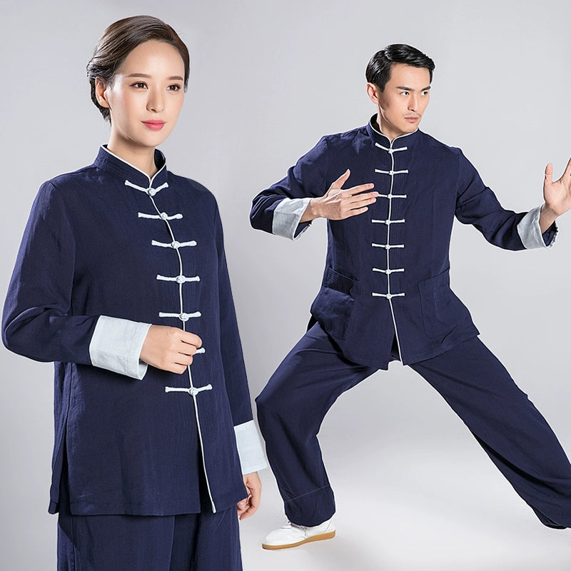 Tai Chi clothing men's linen morning practice layman suit Chinese style long sleeve exercise clothes women suit