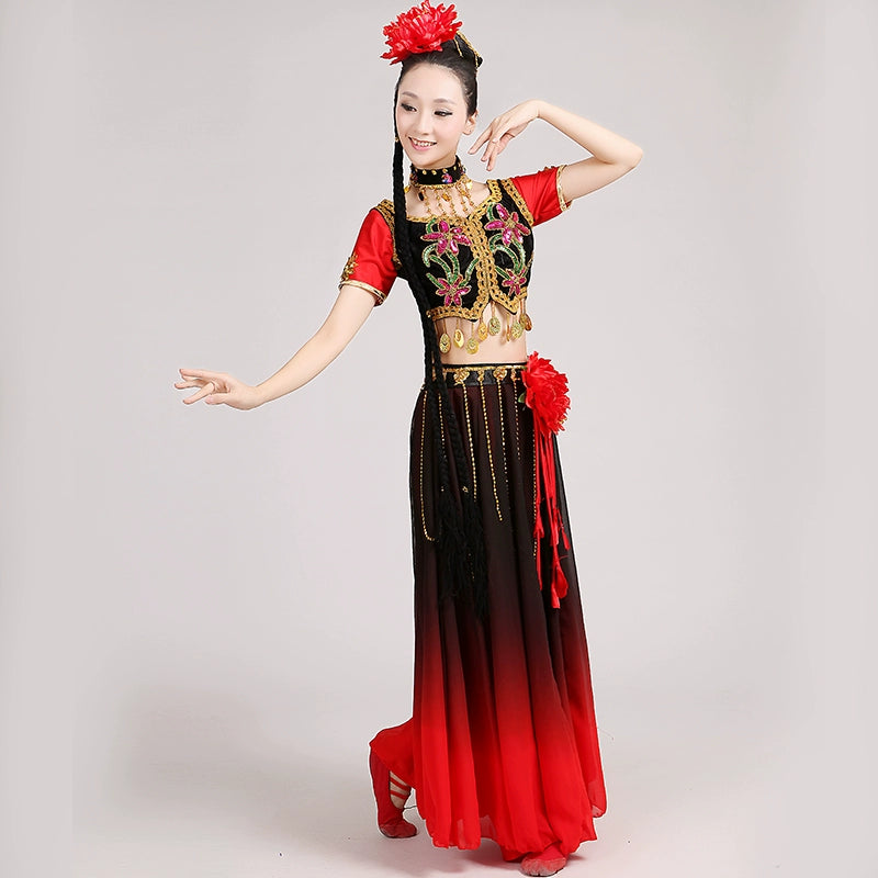 Chinese Folk Dance Costume  Dance Performance Dress Female Adult Ethnic Style Dress Dress Modern Uygur Long Skirt