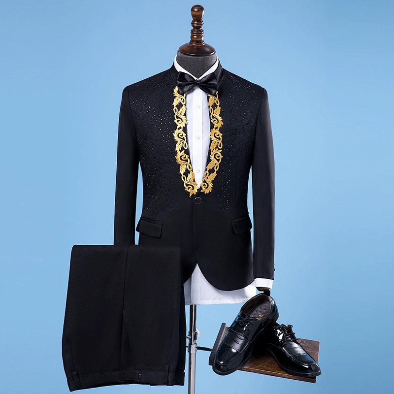 White black paillette suits set costume homme korean stage male slim men formal dress sequins clothes male singer jacket + pant - Moderndancedress.com