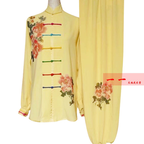 Martial Arts Clothes  Kungfu clothes Starlight Ma Taiji Garment Painted Peony Flower Taijiquan Competition Costume Long Sleeve Women Costume Group - Moderndancedress.com