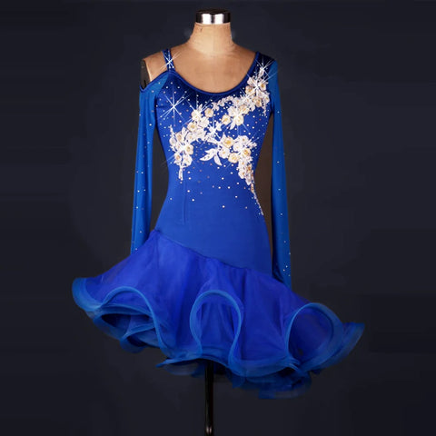 Latin Dance Chacha Dance Dress Long Sleeve Latin Dance Dress Adult Dress Three Steps on Performing Dress - Moderndancedress.com