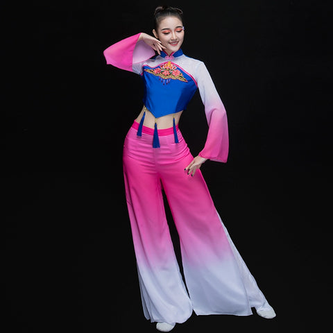 Chinese Folk Dance Costumes Classical Dance Costume Fan Umbrella Dance Sleeve Dance Modern Dance Costume Adult Women - 