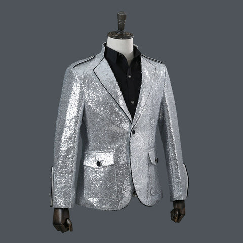 Men's Jazz Dance Costumes Sequined collar-trimmed suit men jacket DJ singer nightclub dress presides over the trend of jacket bar dress