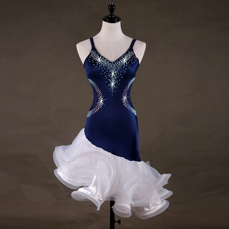 Latin Dance Dresses Women's Performance Spandex Crystals / Rhinestones Sleeveless High Dress - Moderndancedress.com