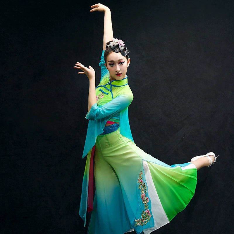 Chinese Folk Dance Costumes Classical Dance Costume Female Chinese Fan Umbrella Dance Costume Yangge Costume Suit for Adults - Moderndancedress.com