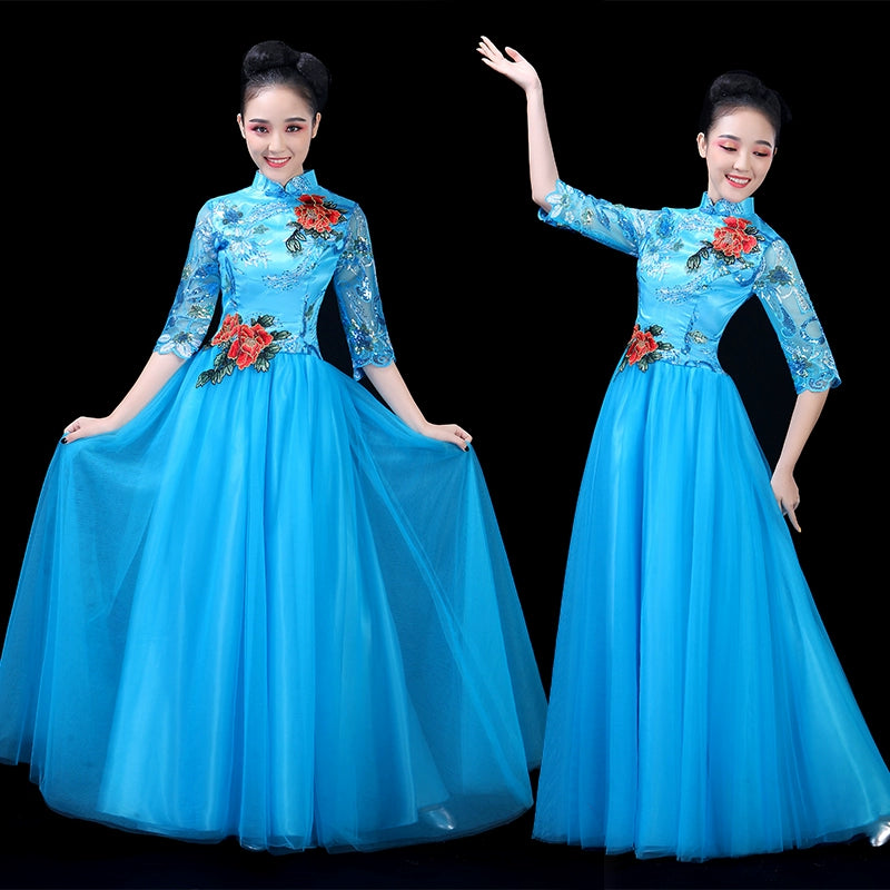 Chinese Folk Dance Costume Opening Dance Dress, Dance Dress, Chorus Costume, Modern Dance Chorus Leader Dress, Song and Dance Costume - Moderndancedress.com