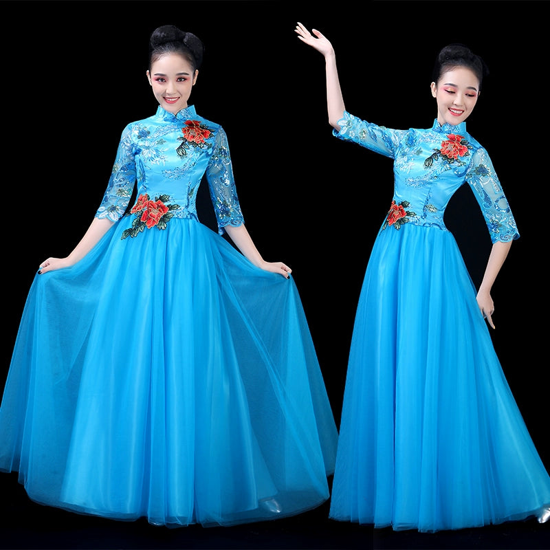 Chinese Folk Dance Costume Opening Dance Dress, Dance Dress, Chorus Costume, Modern Dance Chorus Leader Dress, Song and Dance Costume