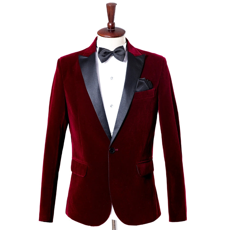 Male casual dress host suit suits singer costumes groom business suits wine red velveteen blue - Moderndancedress.com
