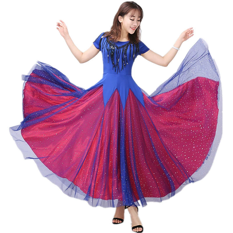 Women's Ballroom Dance Dresses Modern Skirt Waltz Show Big Dress Tango Competition Dress National Standard Dance Dress Skirt