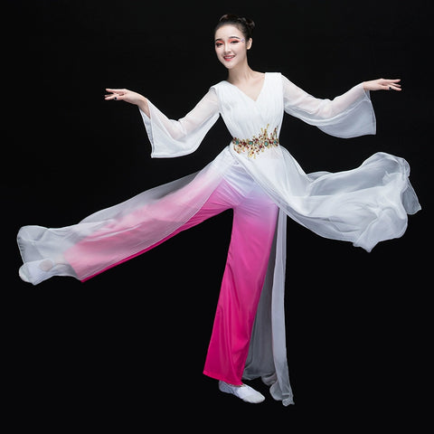 Chinese Folk Dance Costumes Classical Dance Costume Chinese Style Modern Dance Costume Fan Chorus Long Skirt Fairy Adult