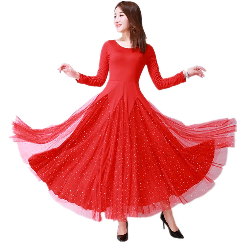 Women's Ballroom Dance Dresses Modern Dance Skirt Dress Competition Dress National Standard Waltz Dance Dress Big Skirt Performance Dress - Moderndancedress.com