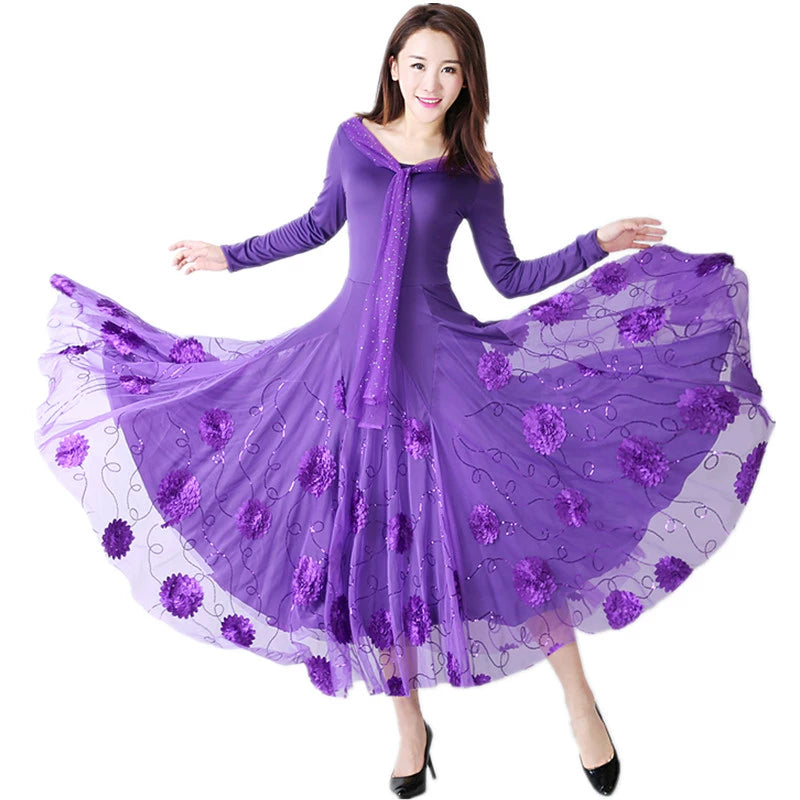 Women's Ballroom Dance Dresses Modern Skirt, National Standard Dress, Waltz Friendship Show Costume