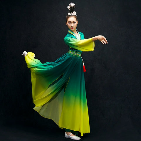 Chinese Folk Dance Costumes Classical Dance Costume Female Chinese Style Modern Dance Costume Chiffon Umbrella Skirt Adult - 