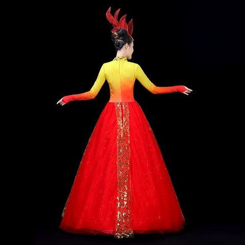 Chinese Folk Dance Costume Opening Dance Dresses Female Adult Atmospheric Annual Meeting Performing Dresses Night Dance Song Dance Performing Dresses - 