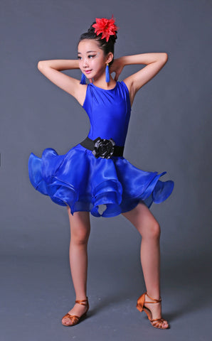 Children Competition Neon Green Pink Blue Latin Dance Dresses Ruffles Salsa Chacha  Performance Clothes for Girls - Moderndancedress.com
