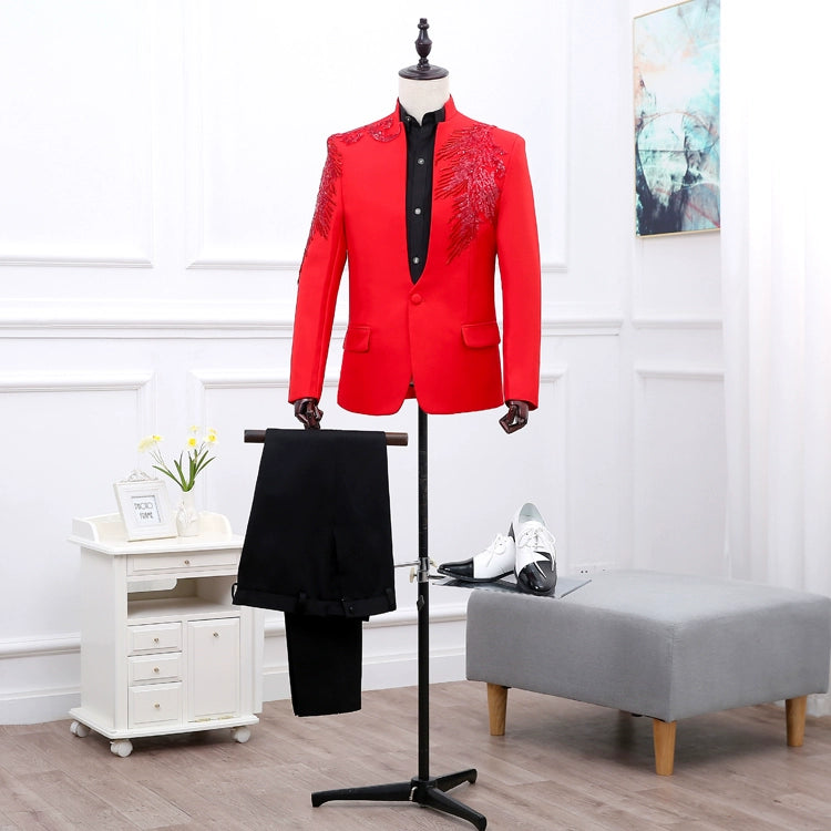 Men's collar, sequins, sequins, Western-style clothes, presenters, performance suits, long sleeves, stage singers, suits, and formal dress. - 