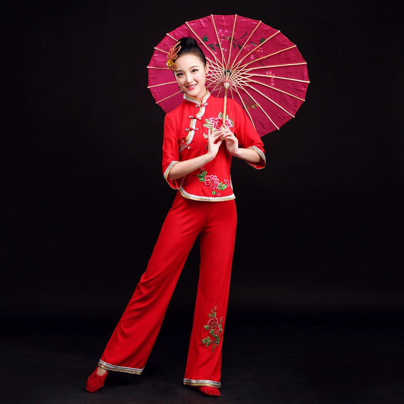 Chinese Folk Dance Costume Northeast Yangko dance waist drum team inspiration costume adult women - Moderndancedress.com
