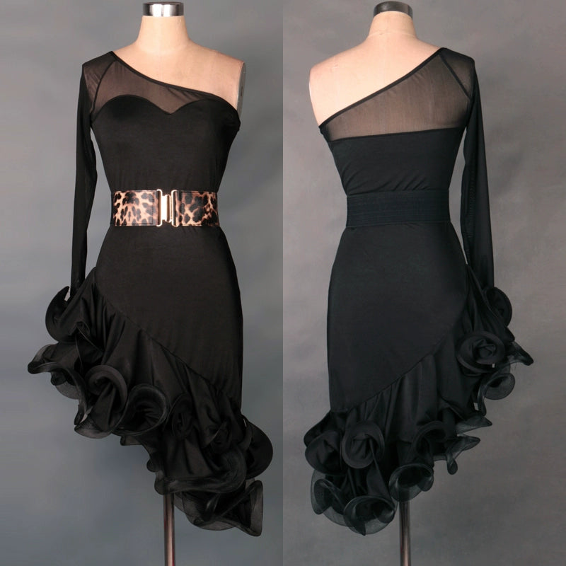 Latin Dance Dresses Women's Performance Spandex / Organza Crystals / Rhinestones Long Sleev Dress