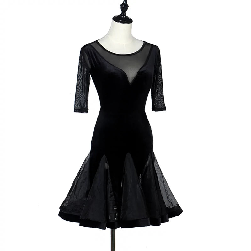 Latin Dance Examination Performing Dresses Women&amp;apos;s College Class Dresses High-class Gonggong Dresses Silk Line Pendant Dresses - Moderndancedress.com