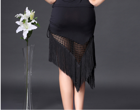 Black Latin half-length Skirt Dance Costume female adults tassels exercise skirt performance national standard
