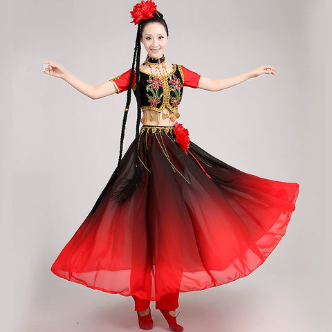 Chinese Folk Dance Costume  Dance Performance Dress Female Adult Ethnic Style Dress Dress Modern Uygur Long Skirt