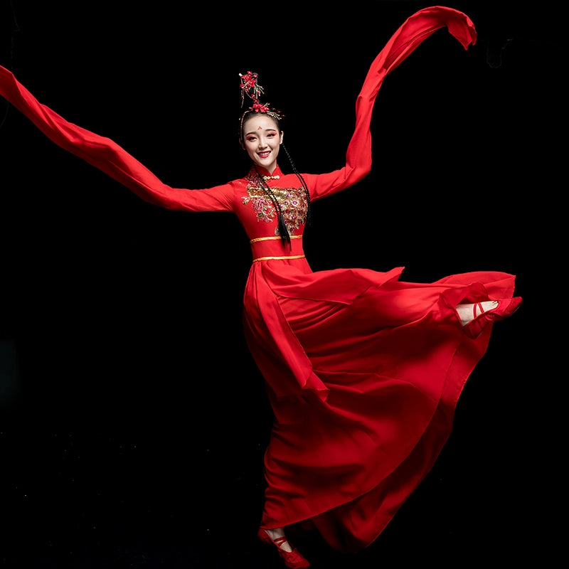 Chinese Folk Dance Costume Watersleeve Dance Clothing Modern Chinese Hanfu Classical Dance Dress Female Adults
