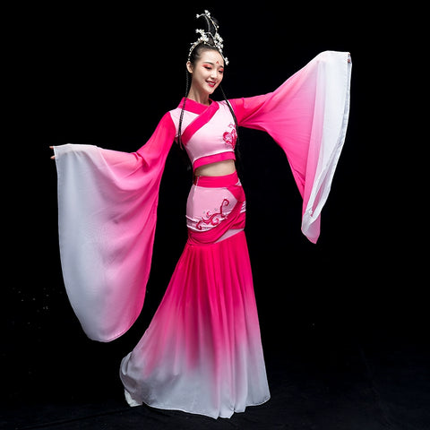 Chinese Folk Dance Costume Watersleeve Dance Costume Classical Dance Costume Female Chinese Wind Fairy Hanfu Caiwei Adult - Moderndancedress.com