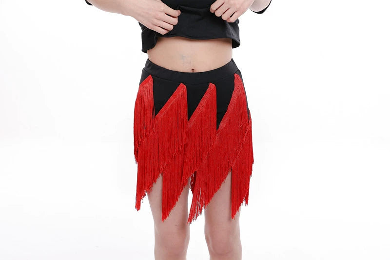Girls Petals Fringe Latin Dance Skirt Salsa Rumba Chacha Irregular Tassels Dance Skirt Group Dance Performance Skirts for Kids - Moderndancedress.com