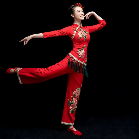 Chinese Folk Dance Costume Yangko costume classical dance costume Fan Dance Costume square dance suit for female adults - Moderndancedress.com