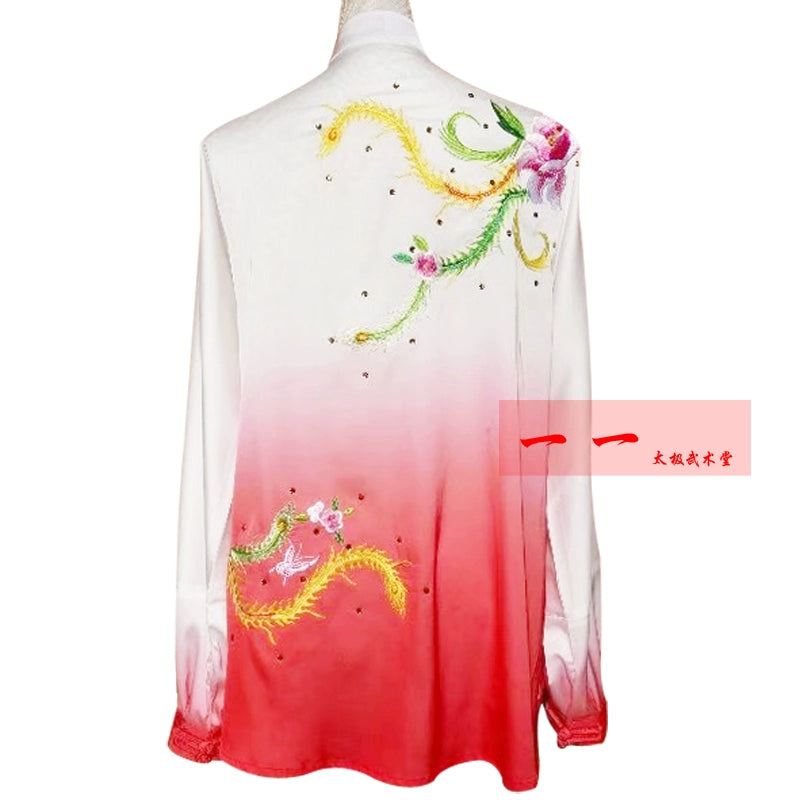 Martial Arts Clothes  Kungfu clothes red Gradual Change Taijiquan Clothes for Men Women Competition Clothes Embroidery Team qigong Performing Clothes - Moderndancedress.com