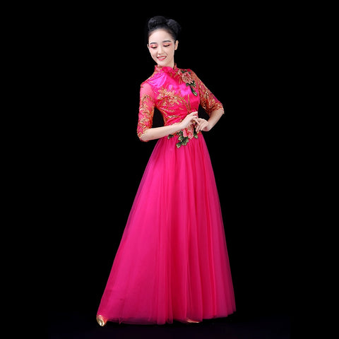 Chinese Folk Dance Costume Opening Dance Dress Dance Performance Dress Singing and Dancing Dress Modern Chorus Dress Folk Music Performance Dress