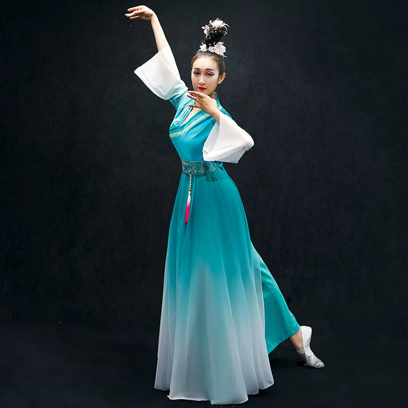 Chinese Folk Dance Costumes Classical Dance Costume Chinese Style Ancient Dress Umbrella Dance Fan Modern Dance Costume Ancient Style Fairy Adult - Moderndancedress.com