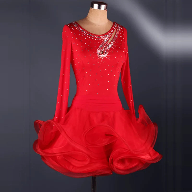 Latin dance dress with diamond inlay Latin Dance Costume competition dress for adult female Latin Dance Costume - Moderndancedress.com