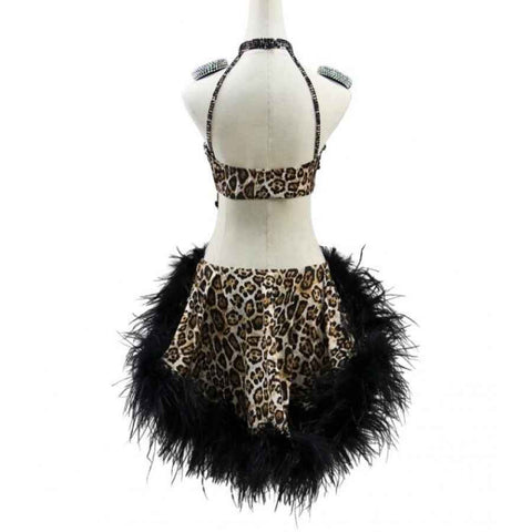 Customized Size Leopard Latin Dance Dresses with Black Feathers for Women and Girls - Moderndancedress.com