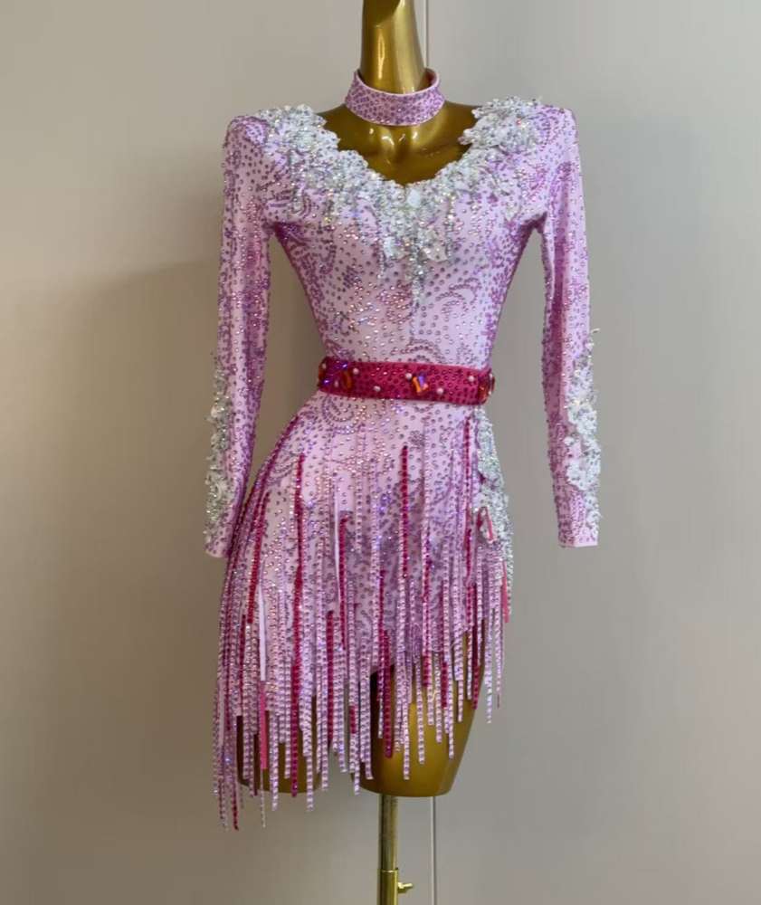 Custom Sparkly Pink Latin Competition Dress - Samba Cha Cha Costume