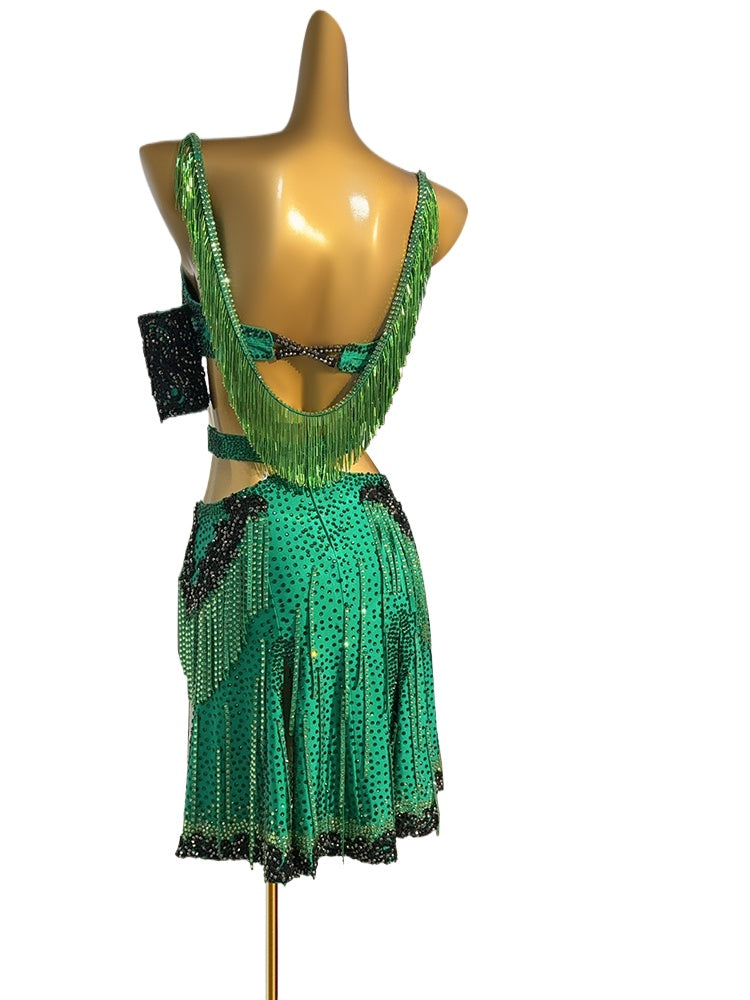 Custom Size Green Fringe Competition Latin Dance Dresses for Women Salsa Rumba Chacha Blackpool Dance Wear - Moderndancedress.com