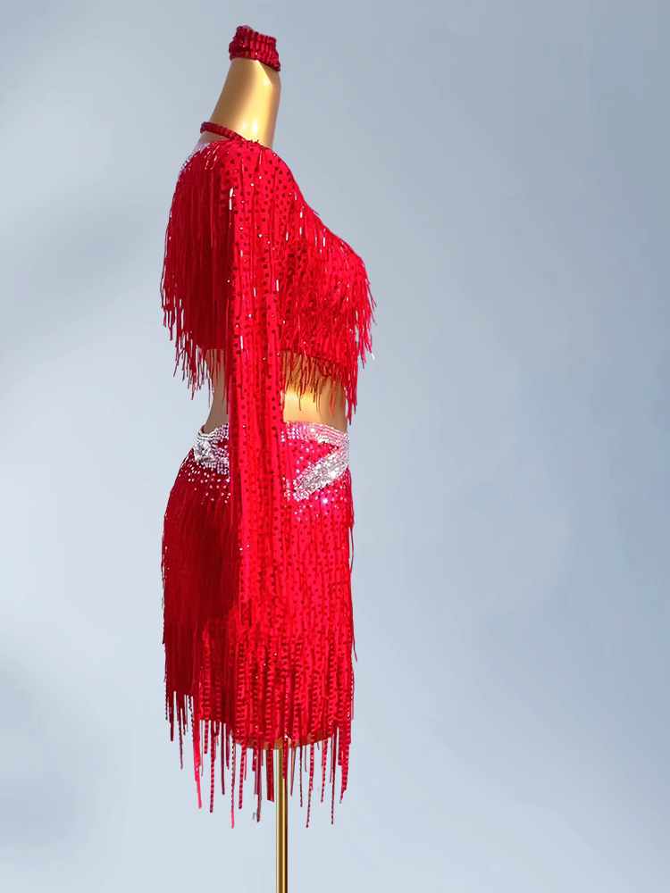 Custom Size Latin Dance Dresses for Women Girls Red Pink Bling Fringe Salsa Rumba Chacha Blackpool Dance Wear - Moderndancedress.com