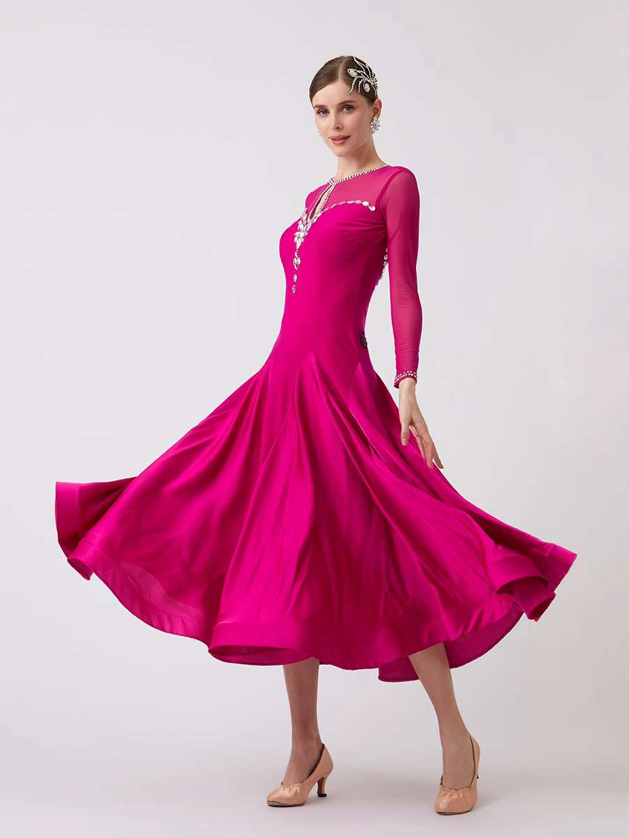 Custom Size Fuchsia Competition Ballroom Dance Dresses for Women Girls Waltz Tango Smooth Dance Gown - Moderndancedress.com