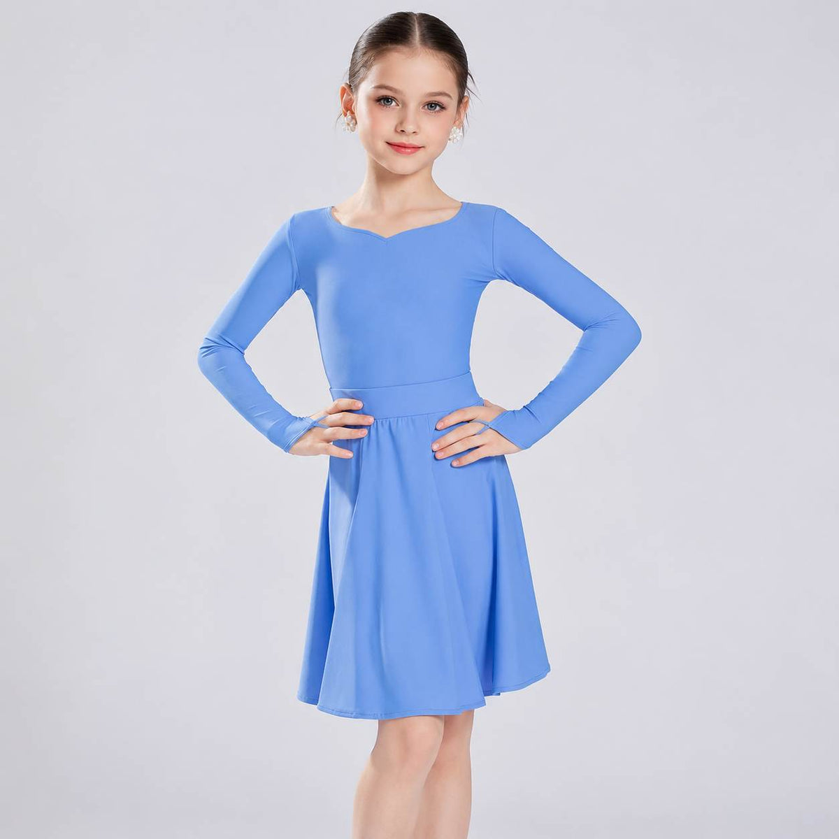 Fuchsia Girls Latin Dance Dress - Kids Long Sleeve Ballroom Wear